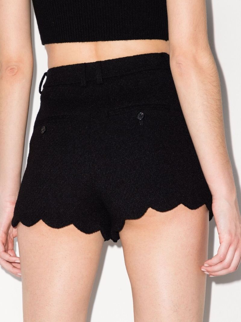 Black Scalloped Wool Shorts