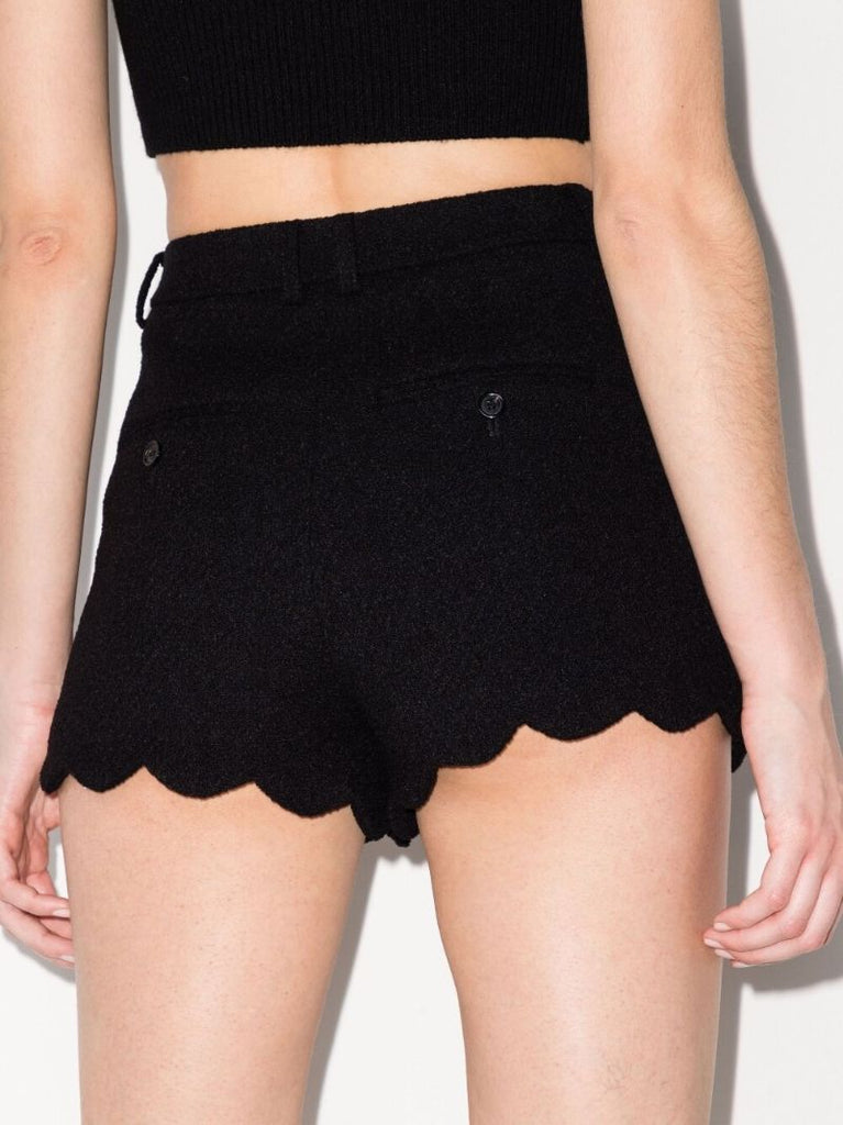 Black Scalloped Wool Shorts