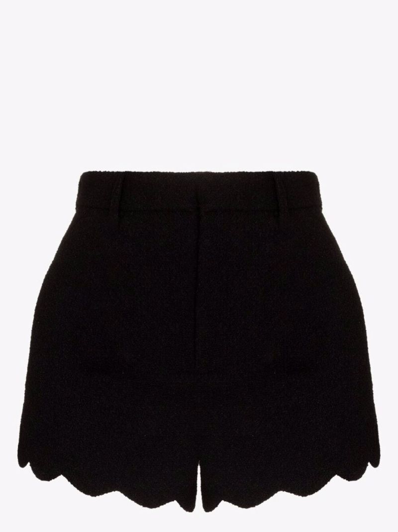 Black Scalloped Wool Shorts