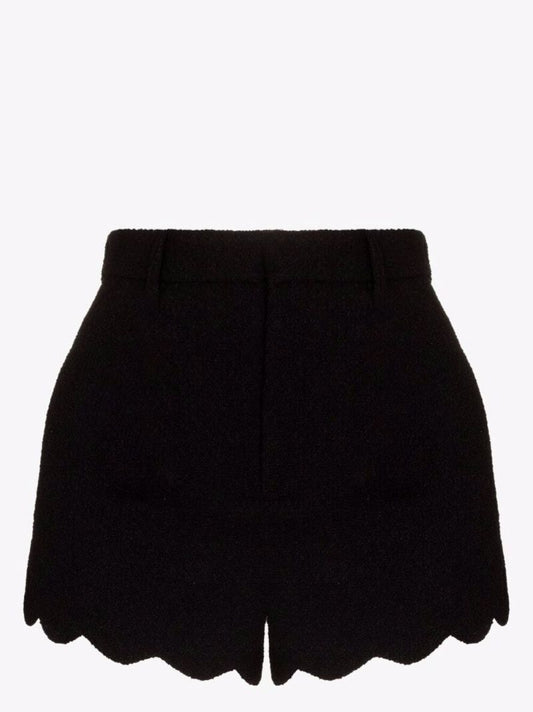 Black Scalloped Wool Shorts