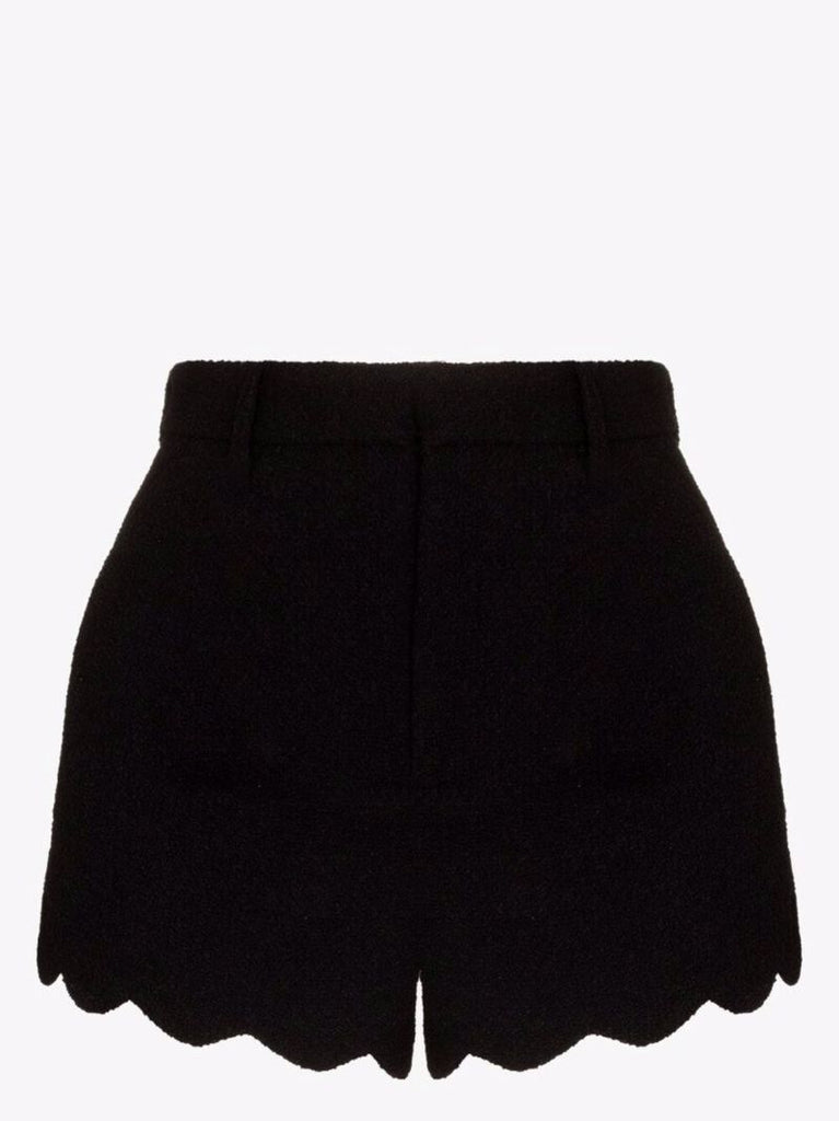 Black Scalloped Wool Shorts