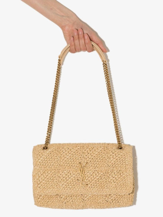 Neutral Jamie Medium Raffia Shoulder Bag