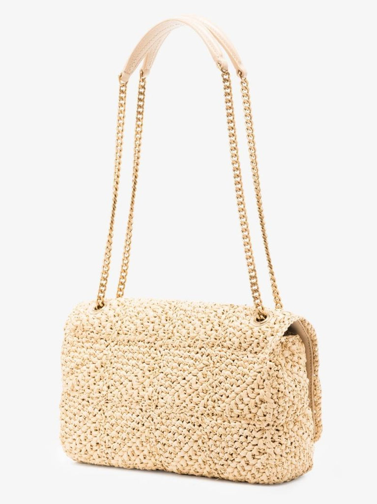 Neutral Jamie Medium Raffia Shoulder Bag
