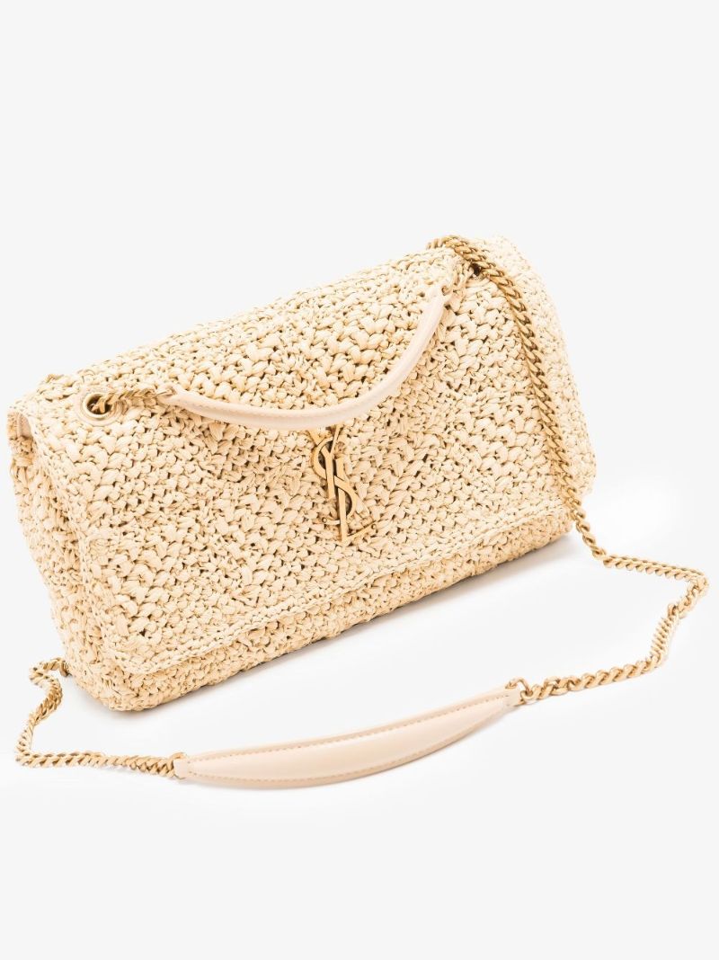 Neutral Jamie Medium Raffia Shoulder Bag