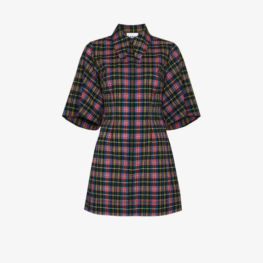 Checked Seersucker Mini Dress