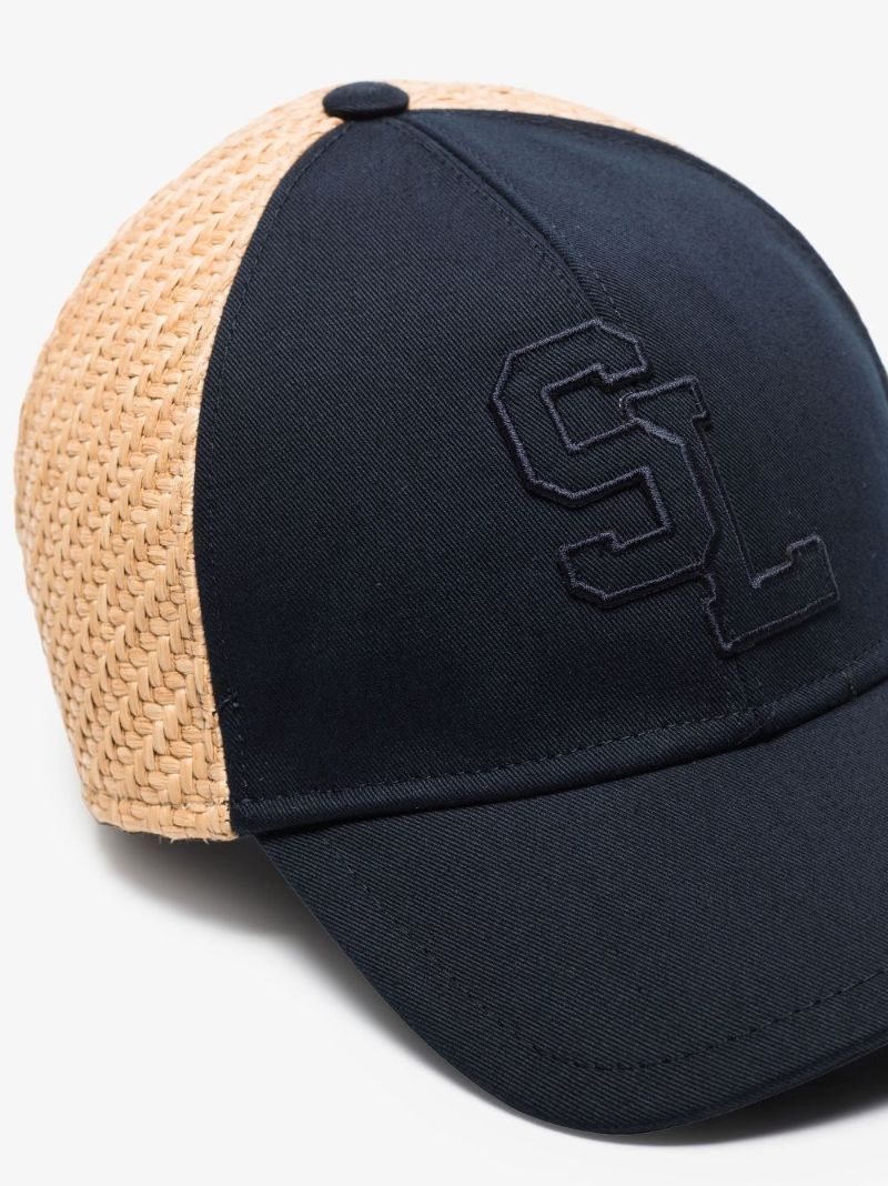 Blue Cotton Canvas and Raffia Baseball Cap