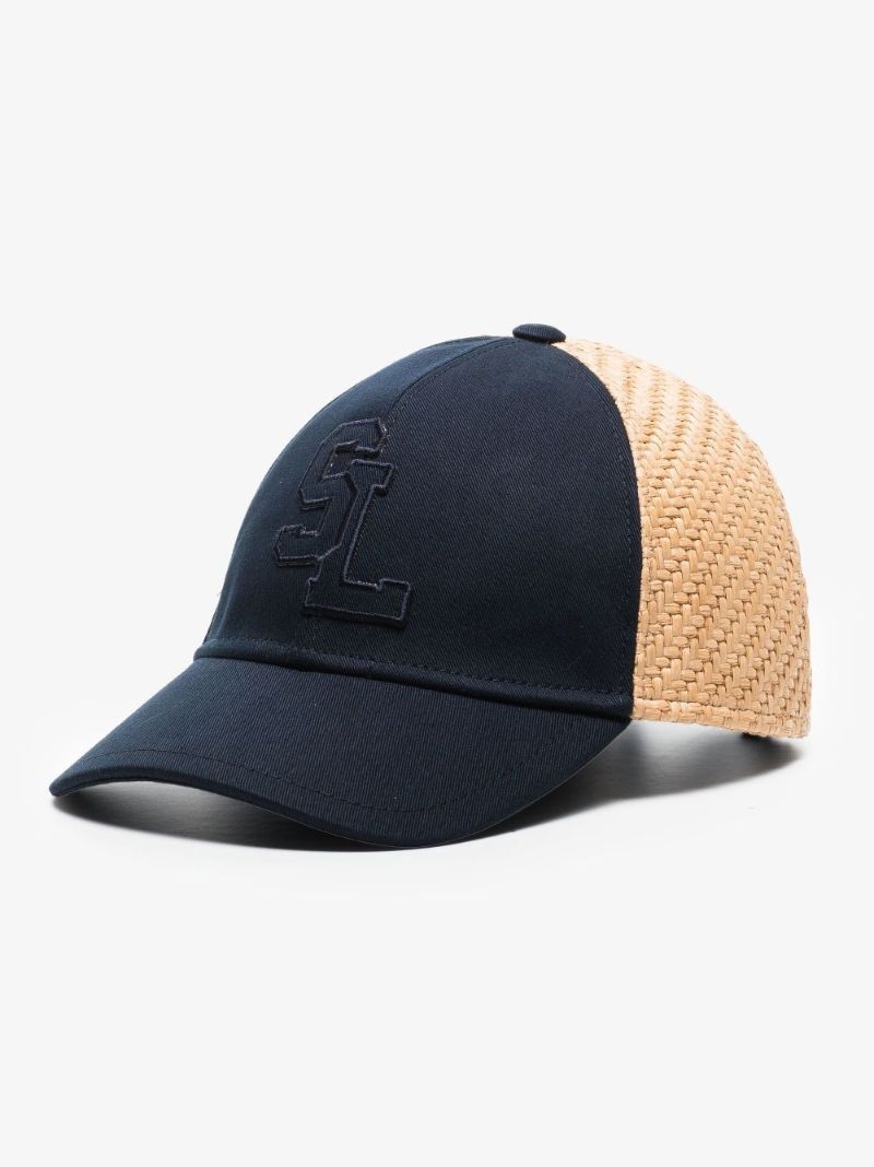 Blue Cotton Canvas and Raffia Baseball Cap