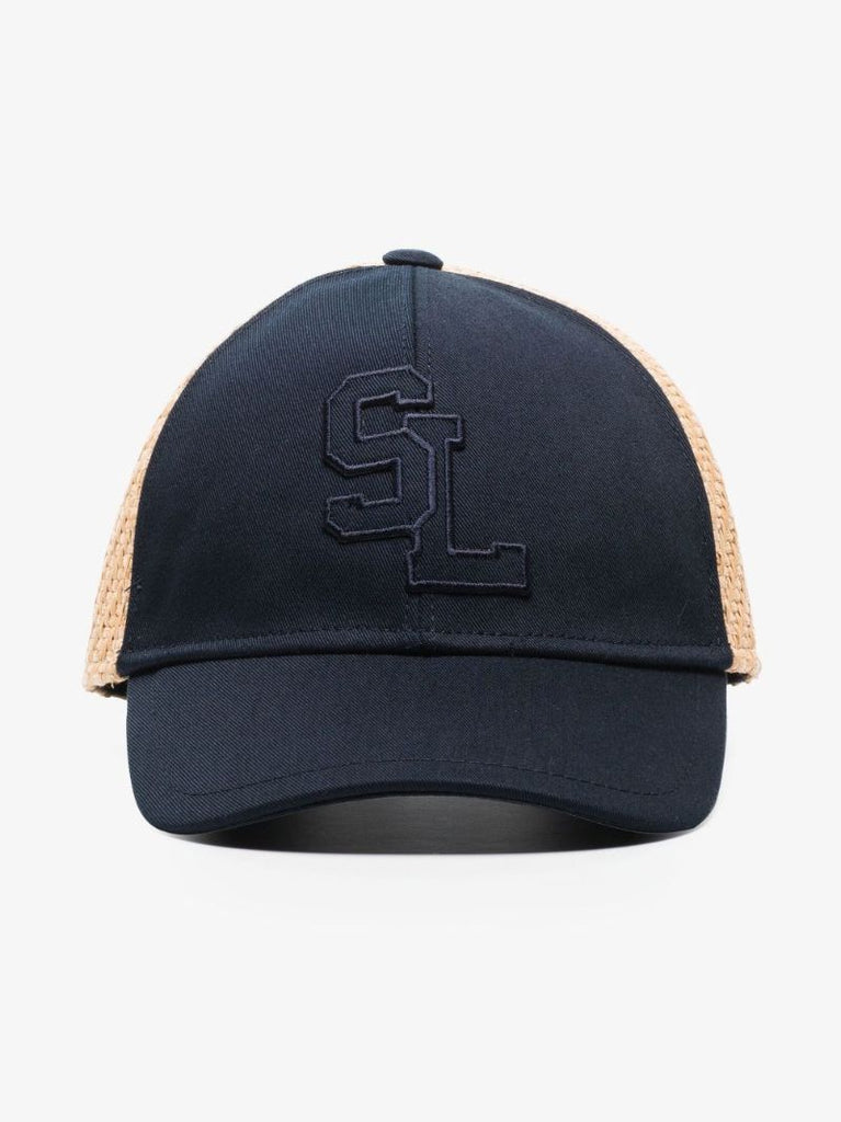 Blue Cotton Canvas and Raffia Baseball Cap