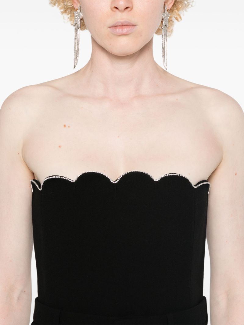 Black Crystal-embellished Scalloped Playsuit