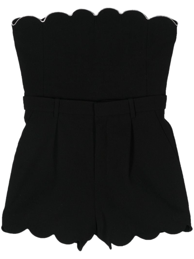 Black Crystal-embellished Scalloped Playsuit