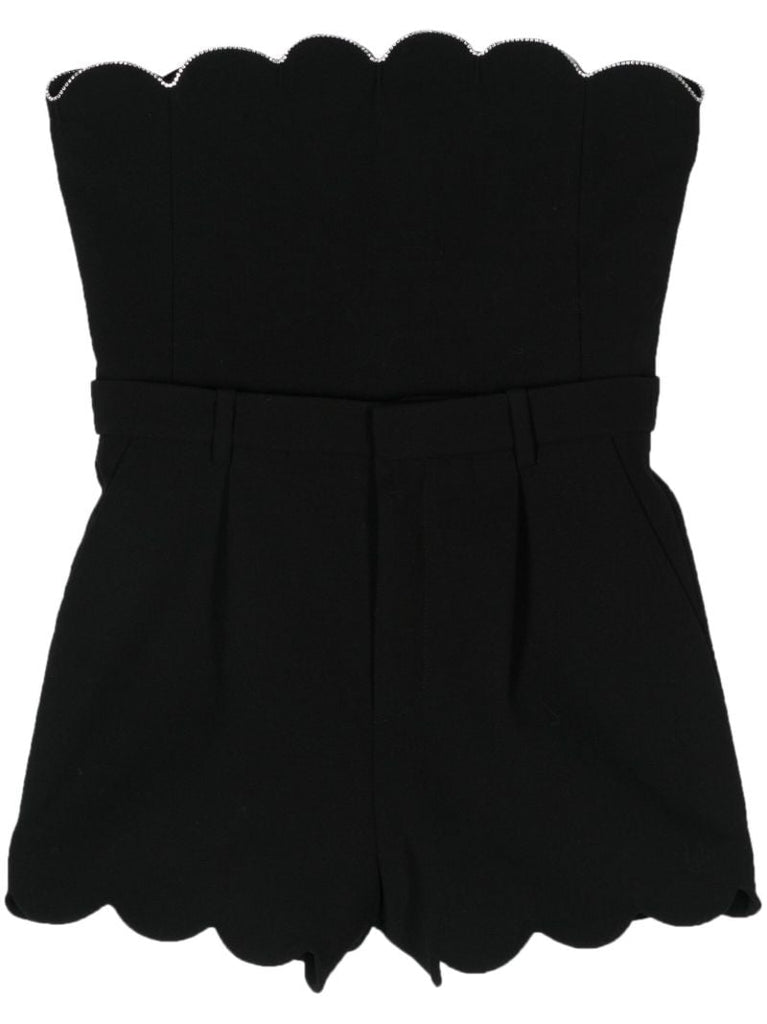 Black Crystal-embellished Scalloped Playsuit