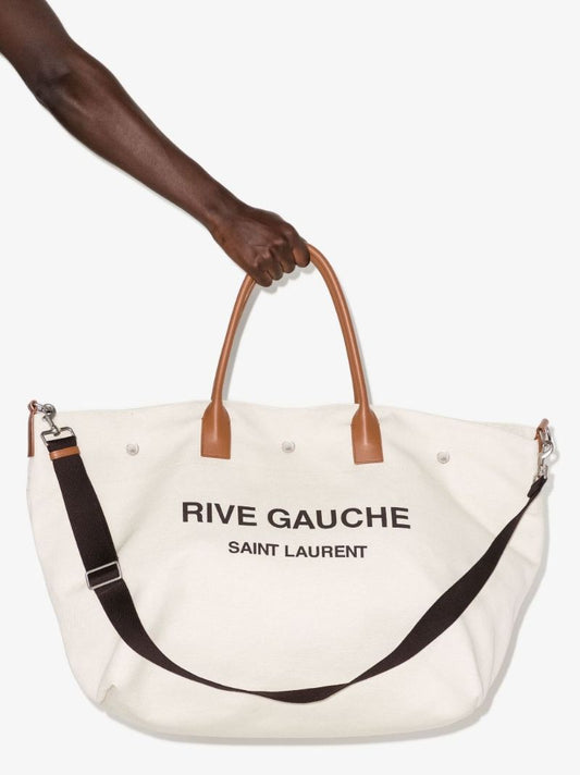 Neutral Rive Gauche Maxi Canvas Tote Bag