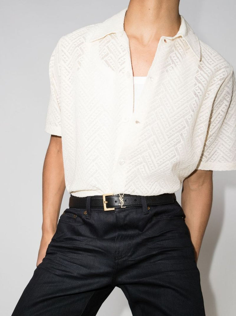 Black Logo Buckle Leather Belt