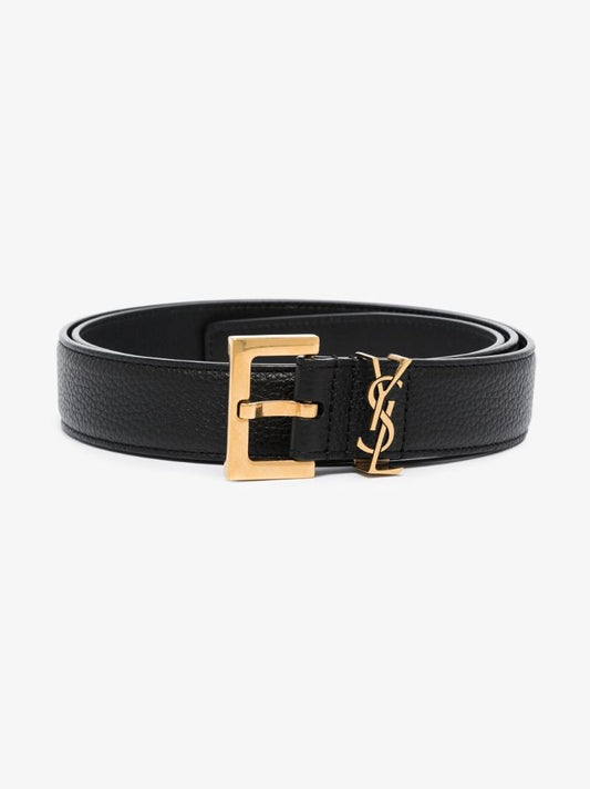 Black Logo Buckle Leather Belt