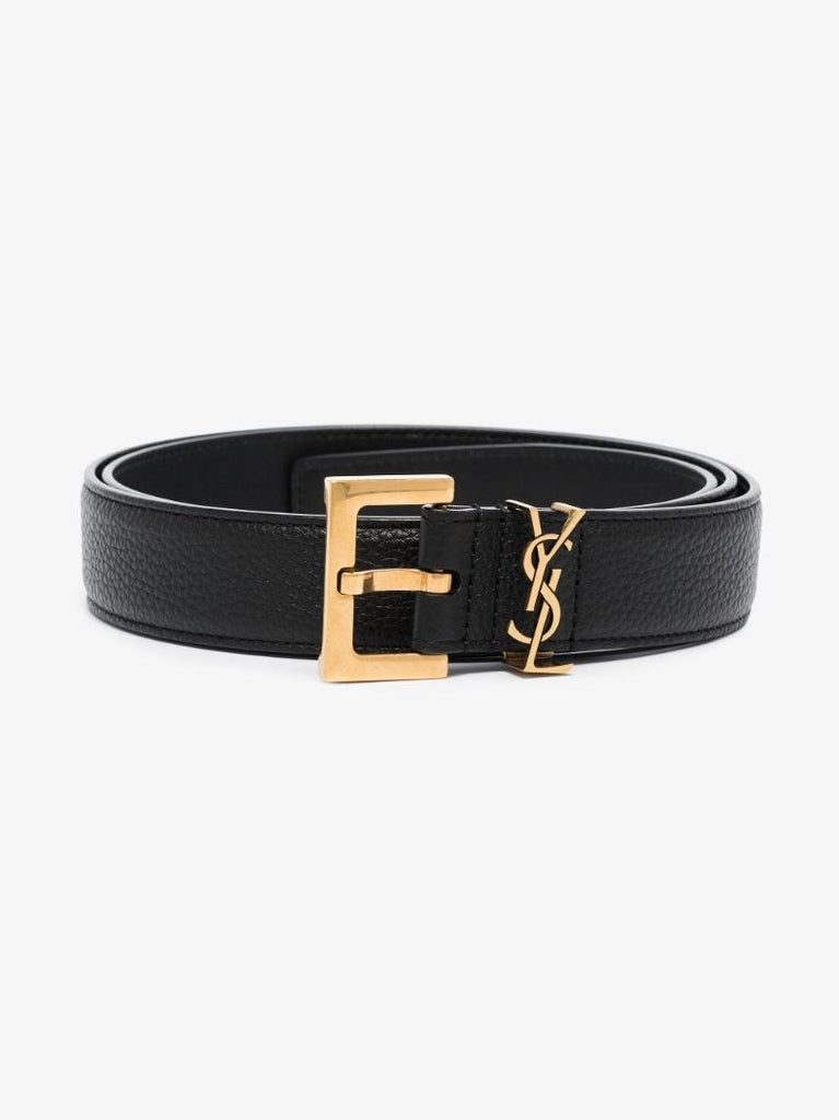 Black Logo Buckle Leather Belt
