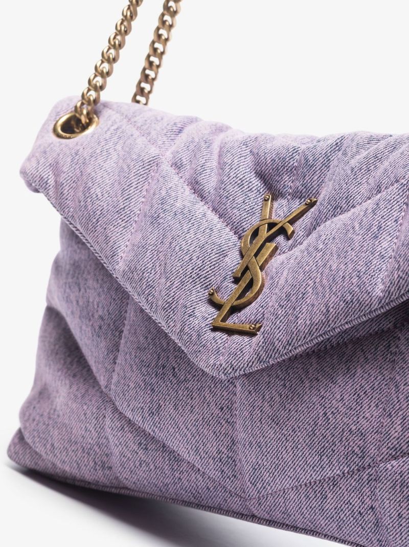 Purple Loulou Puffer Small Denim Shoulder Bag