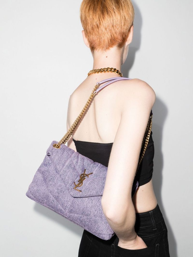 Purple Loulou Puffer Small Denim Shoulder Bag