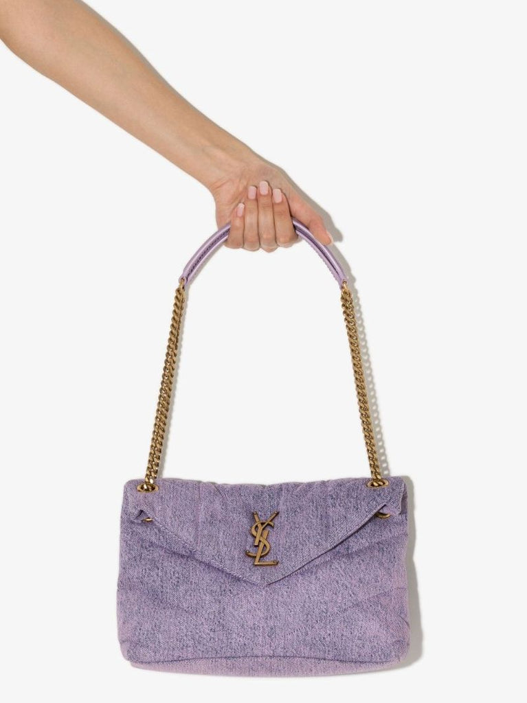 Purple Loulou Puffer Small Denim Shoulder Bag