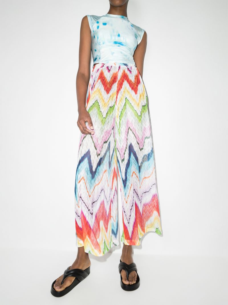 Printed Crochet Knit Wide Leg Trousers
