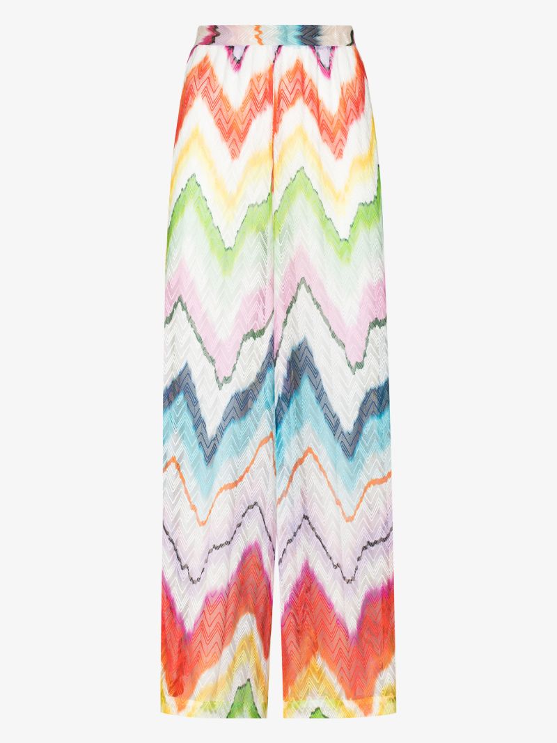 Printed Crochet Knit Wide Leg Trousers
