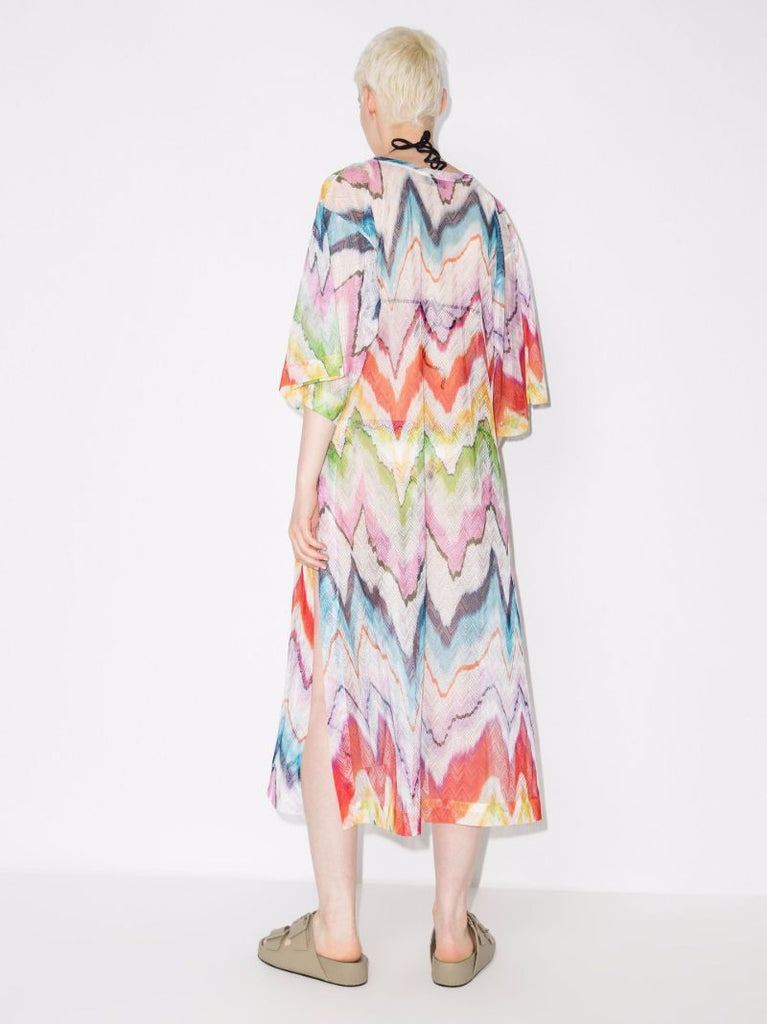 Printed Crochet Knit Midi Dress