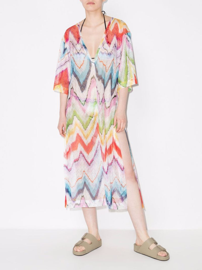 Printed Crochet Knit Midi Dress
