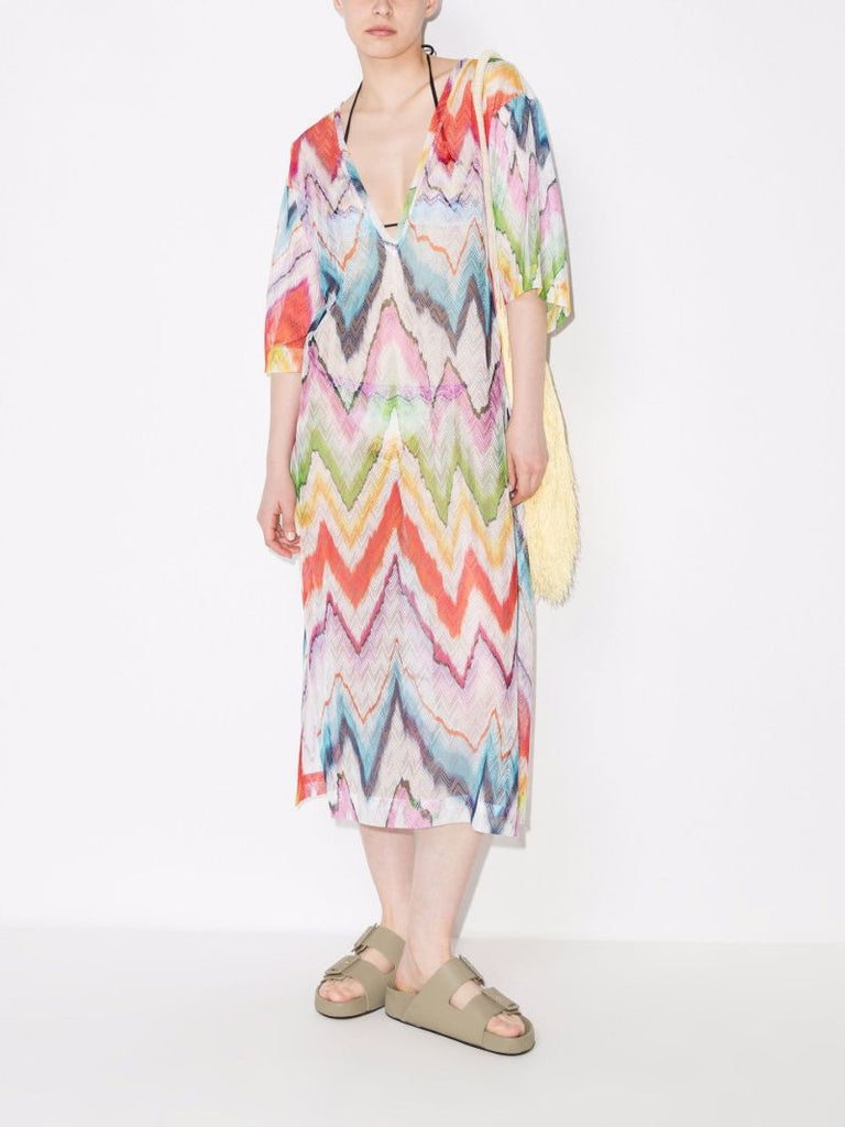 Printed Crochet Knit Midi Dress