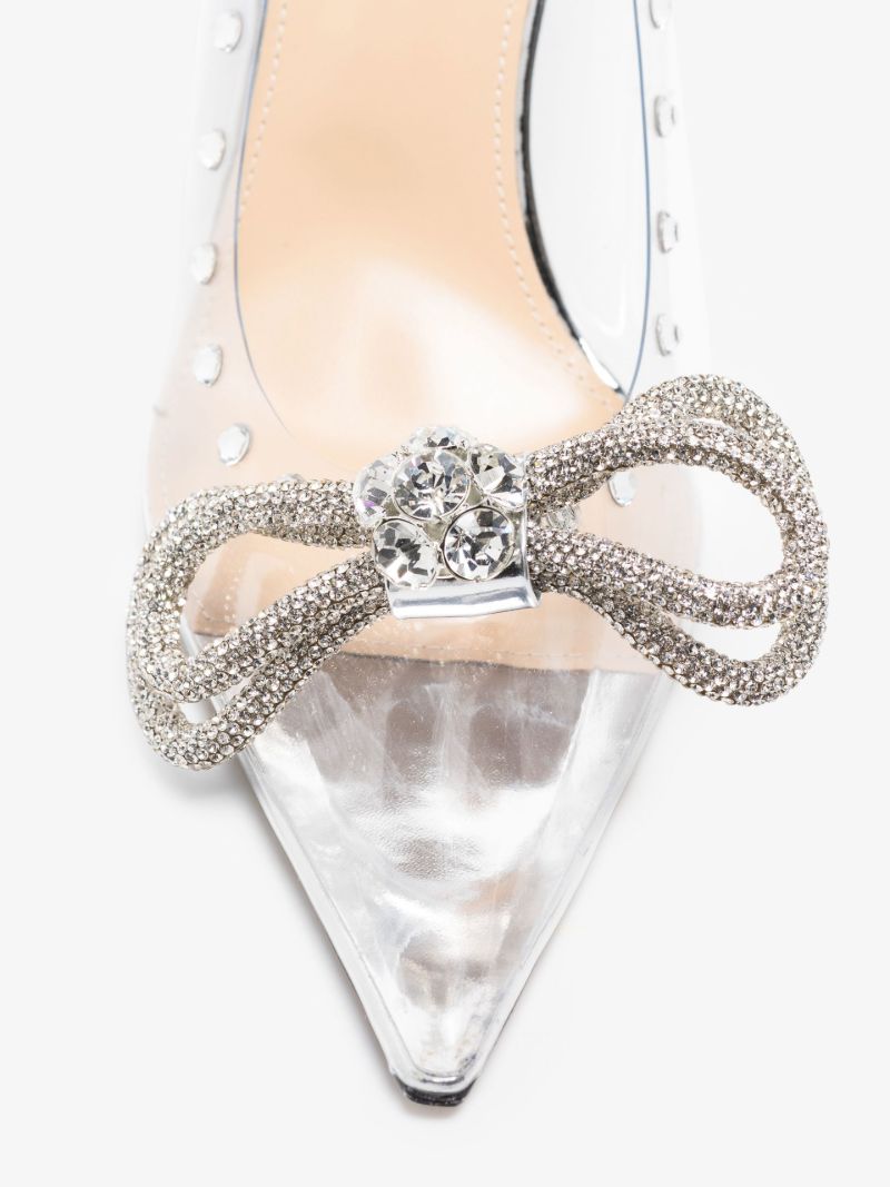 Silver Double Bow 100 Crystal Pvc Pumps