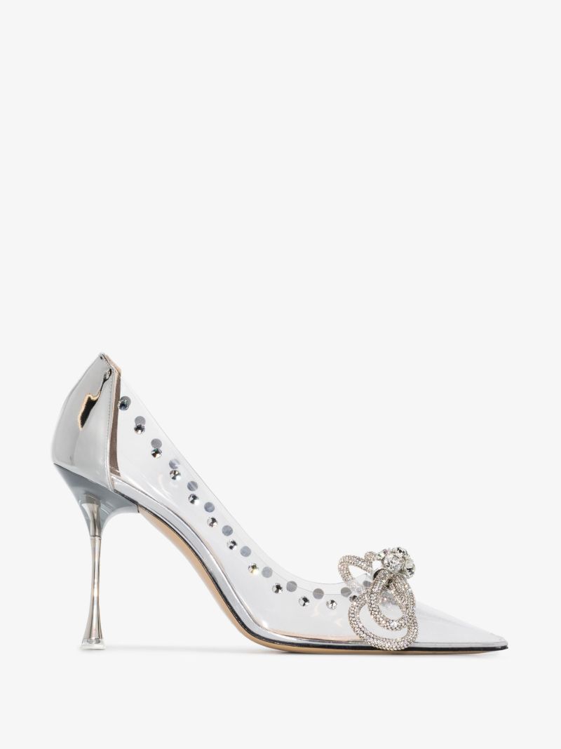 Silver Double Bow 100 Crystal Pvc Pumps