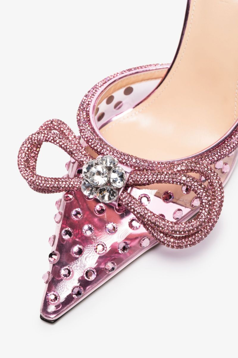 Pink Double Bow 100 Crystal Pvc Pumps