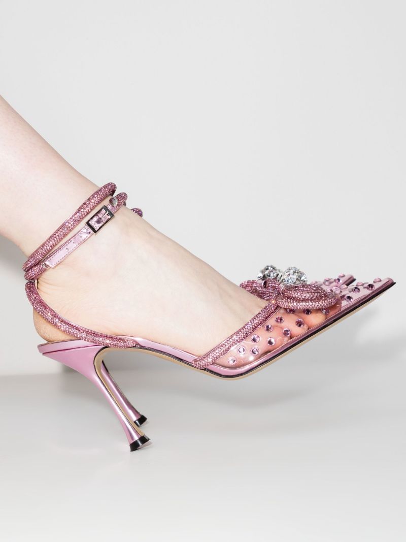 Pink Double Bow 100 Crystal Pvc Pumps