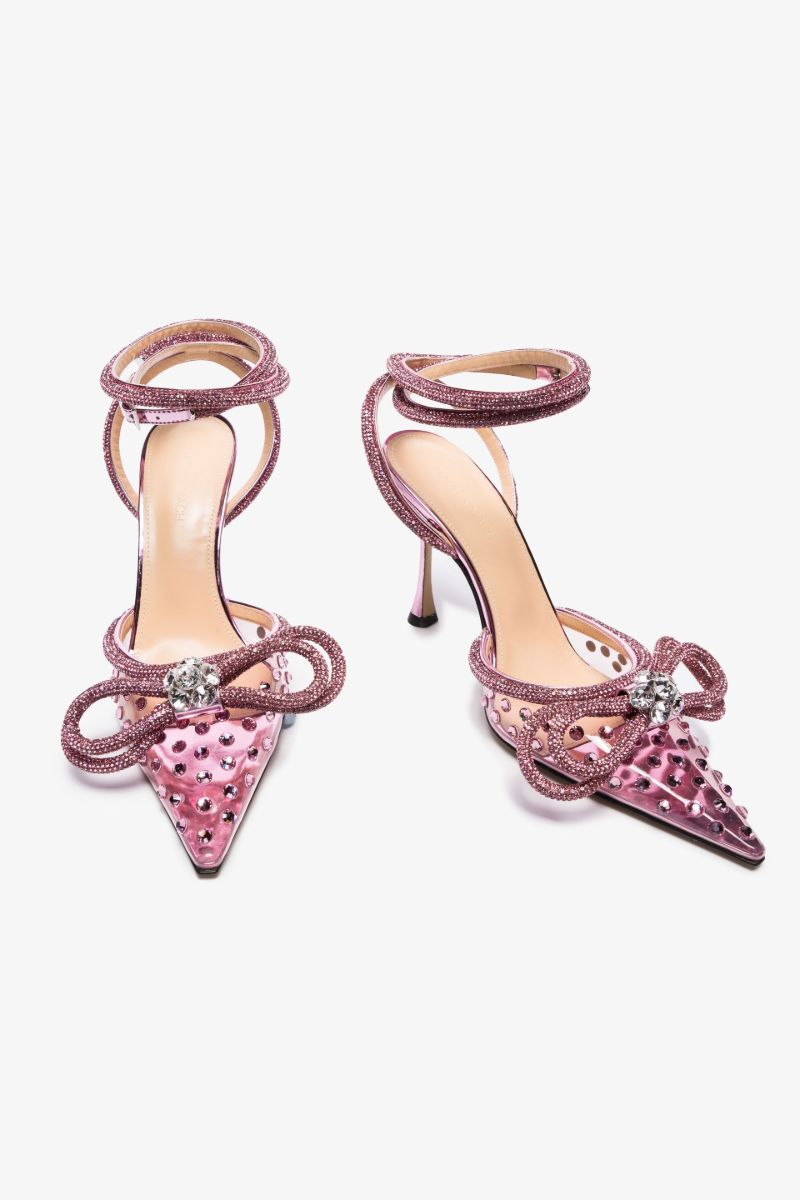 Pink Double Bow 100 Crystal Pvc Pumps