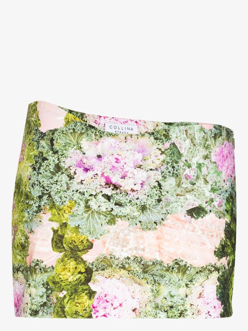 Wave Floral Print Cotton Mini Skirt