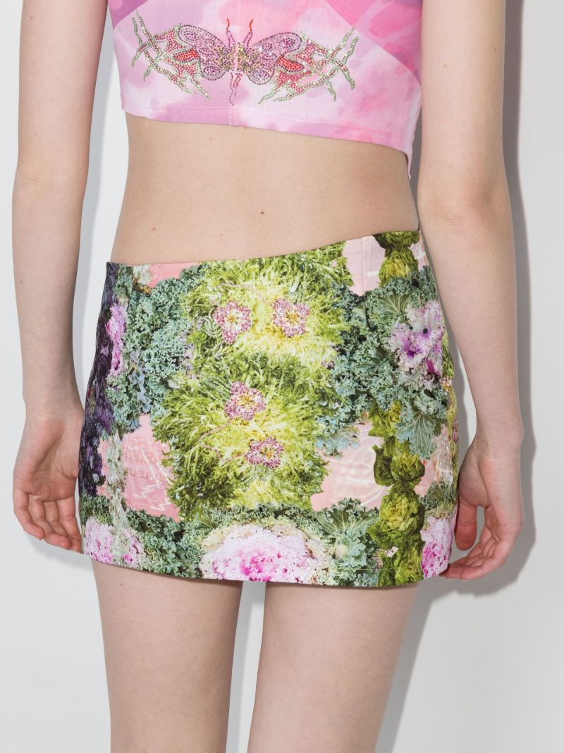Wave Floral Print Cotton Mini Skirt