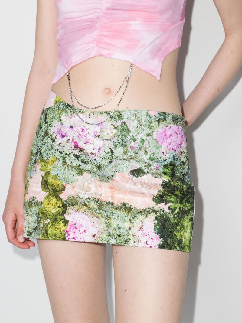 Wave Floral Print Cotton Mini Skirt