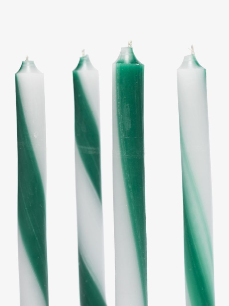 Green Twist Stripe Candle Set