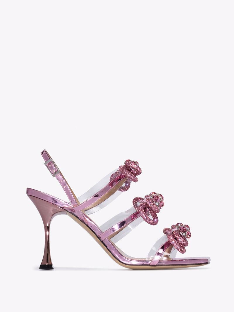 Pink Triple Bow Crystal 95 Leather Slingback Sandals
