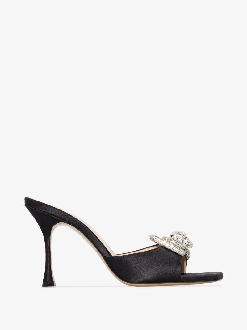 Black Double Bow 95 Satin Sandals