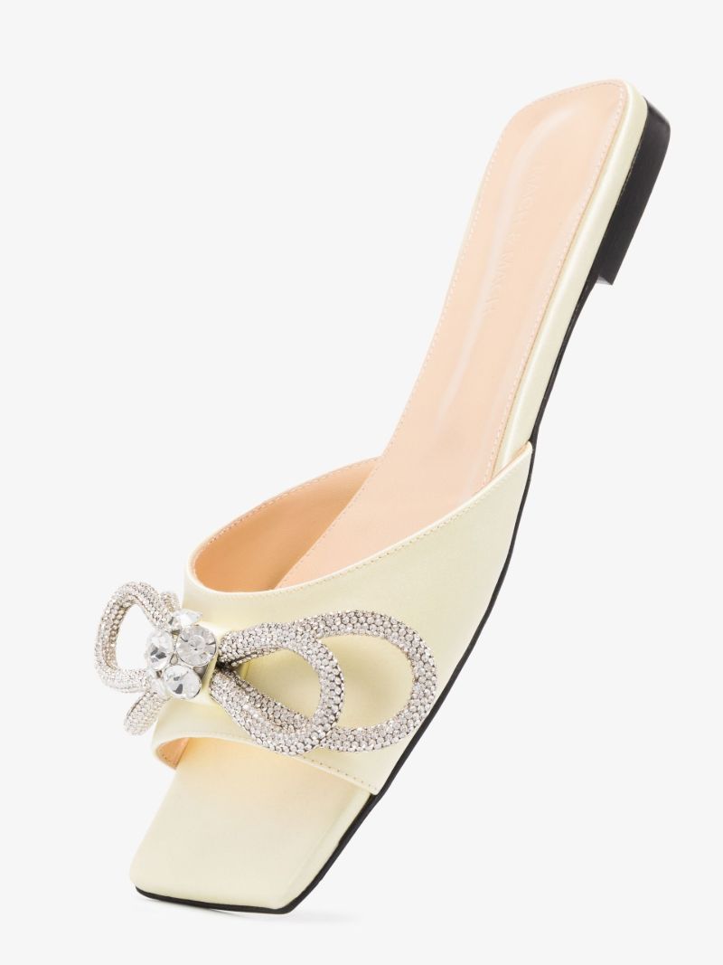 Yellow Double Bow Crystal Satin Sandals