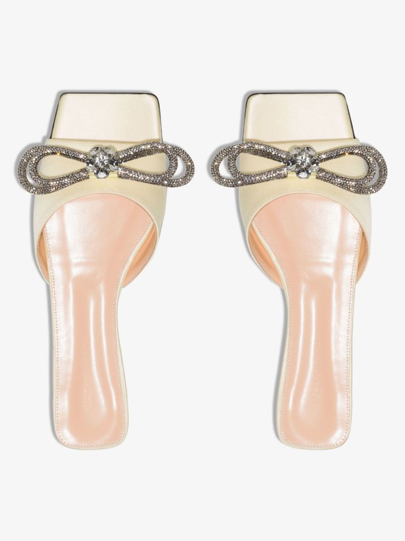 Yellow Double Bow Crystal Satin Sandals