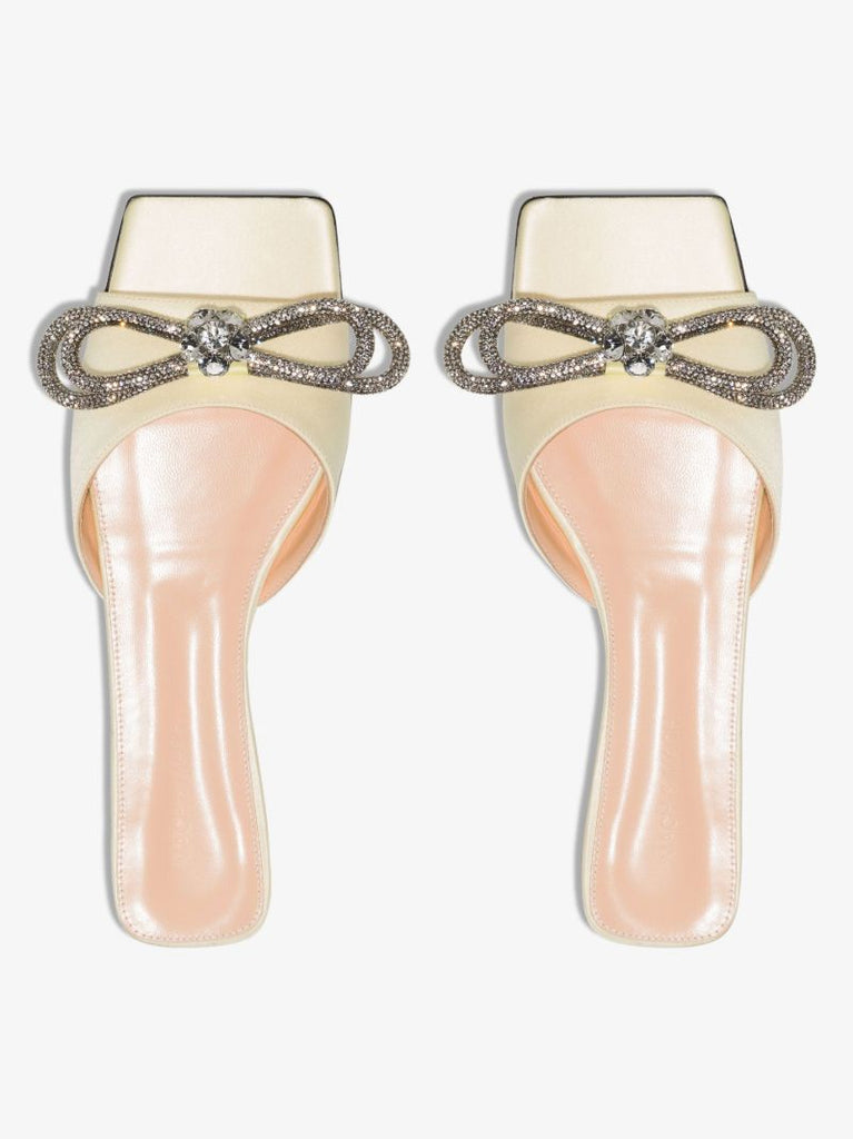 Yellow Double Bow Crystal Satin Sandals