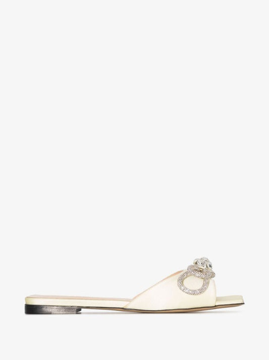 Yellow Double Bow Crystal Satin Sandals