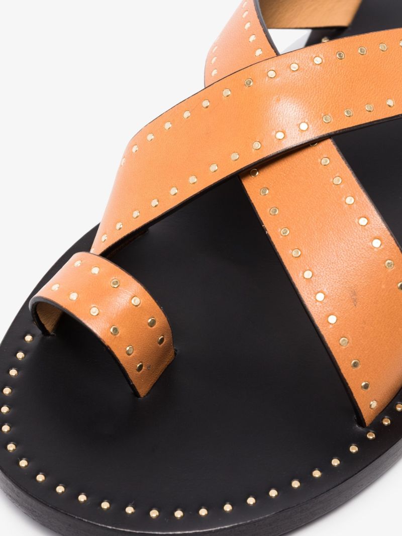 Brown Studded Leather Sandals