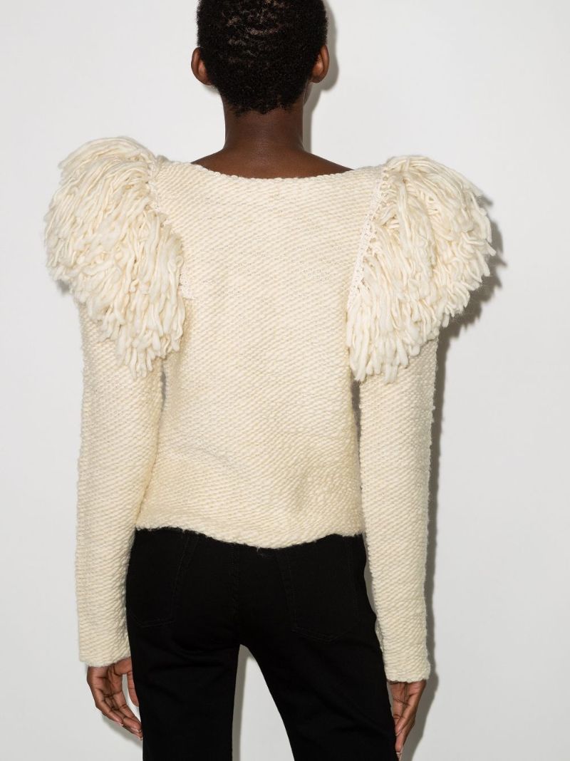Sully Puff Shoulder Fringed Sweater