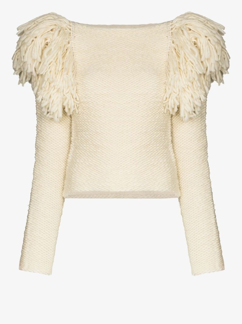 Sully Puff Shoulder Fringed Sweater