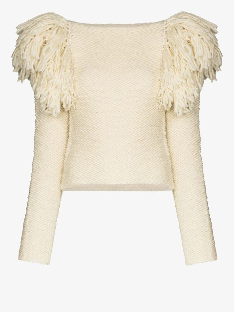 Sully Puff Shoulder Fringed Sweater