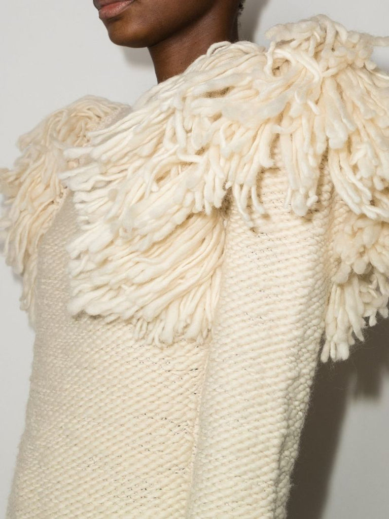 Sully Puff Shoulder Fringed Sweater