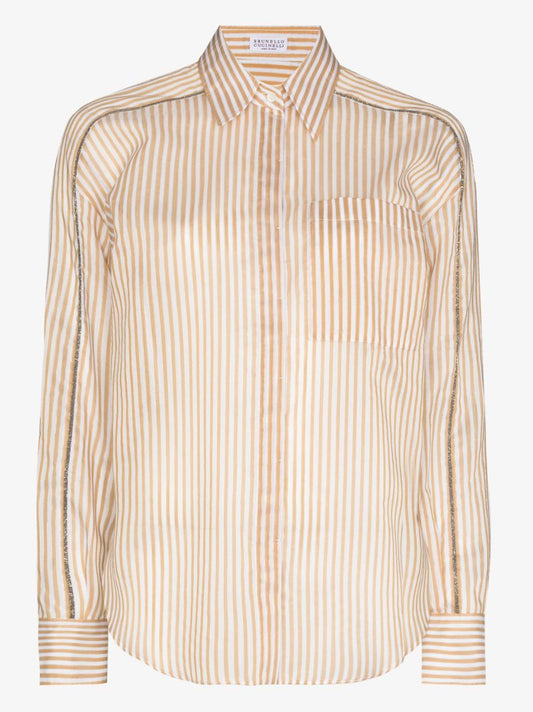 Metallic Trim Striped Shirt
