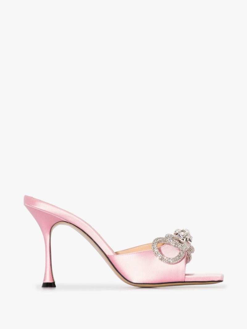 Pink Double Bow 95 Satin Mules