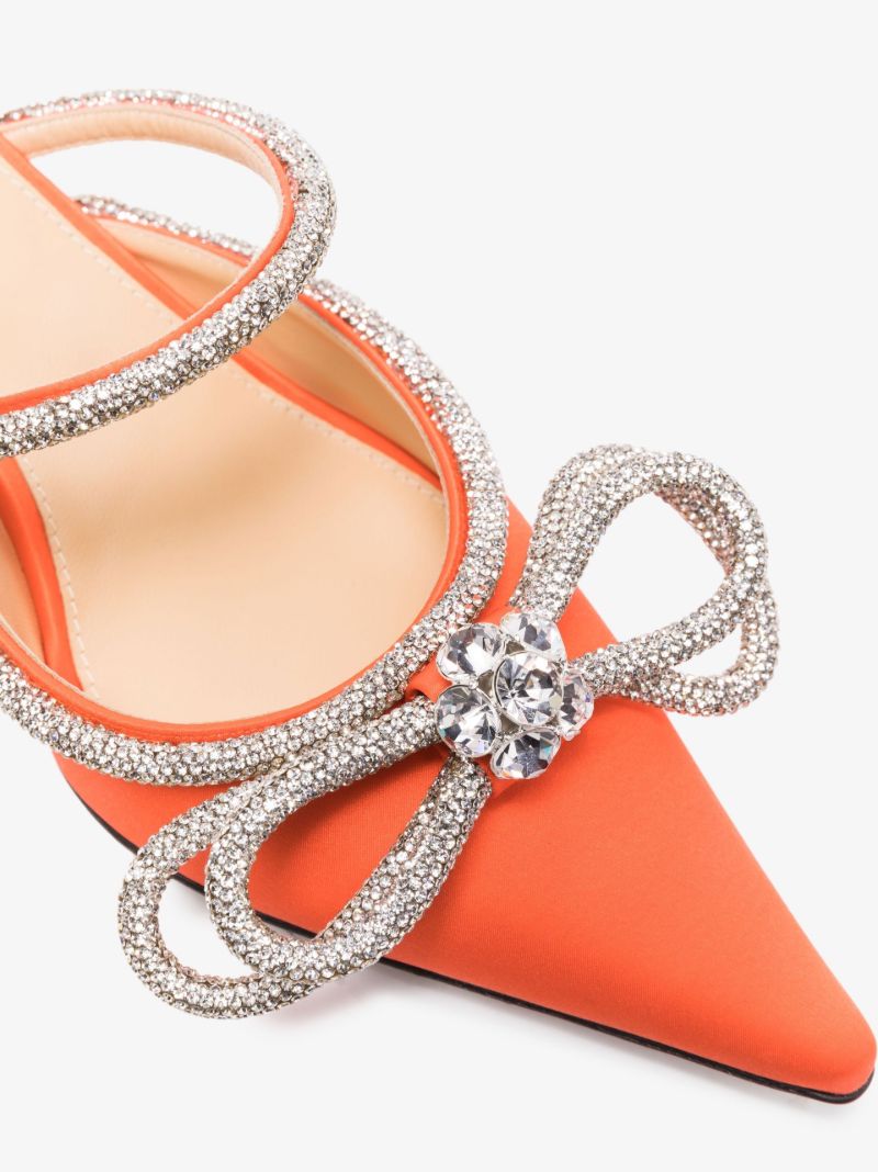 Orange Double Bow 65 Crystal Satin Mules